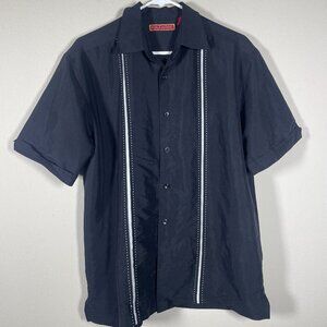 Havanera Co. Men's Short Sleeve Black White Embroidered Bowling Shirt Medium!